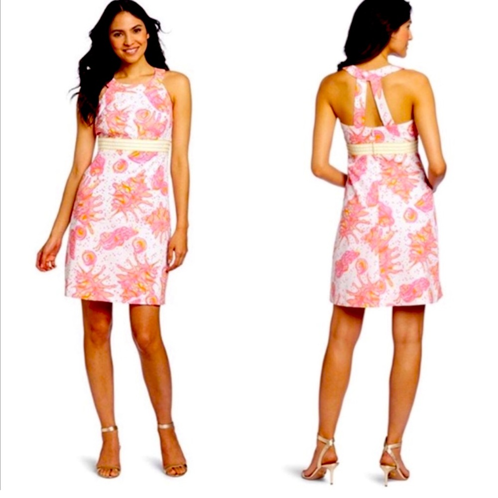 Fabulous Lilly Pulitzer Tinsley Resort White Pink Conched Out Dress Size 10